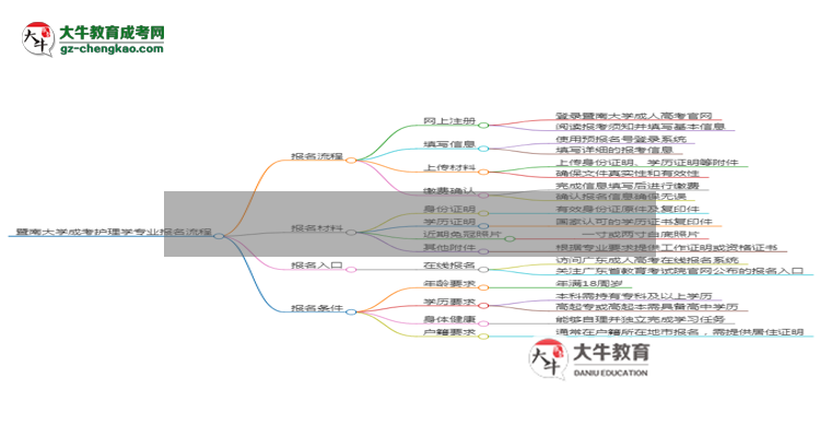 暨南大學(xué)成考護理學(xué)專業(yè)2025年報名流程思維導(dǎo)圖