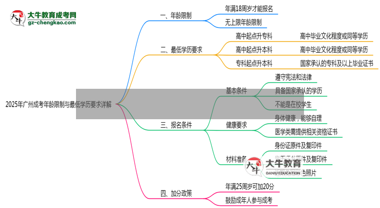 2025年廣州成考年齡限制與最低學(xué)歷要求詳解思維導(dǎo)圖