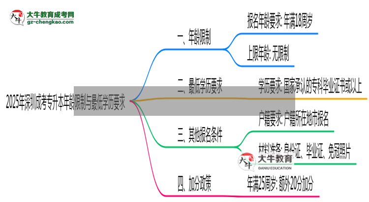 2025年深圳成考專升本年齡限制與最低學(xué)歷要求詳解思維導(dǎo)圖