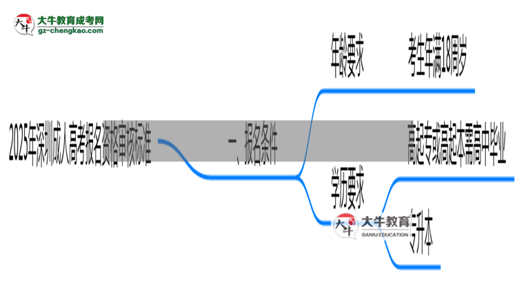 2025年深圳省成人高考報(bào)名資格審核標(biāo)準(zhǔn)全解讀思維導(dǎo)圖